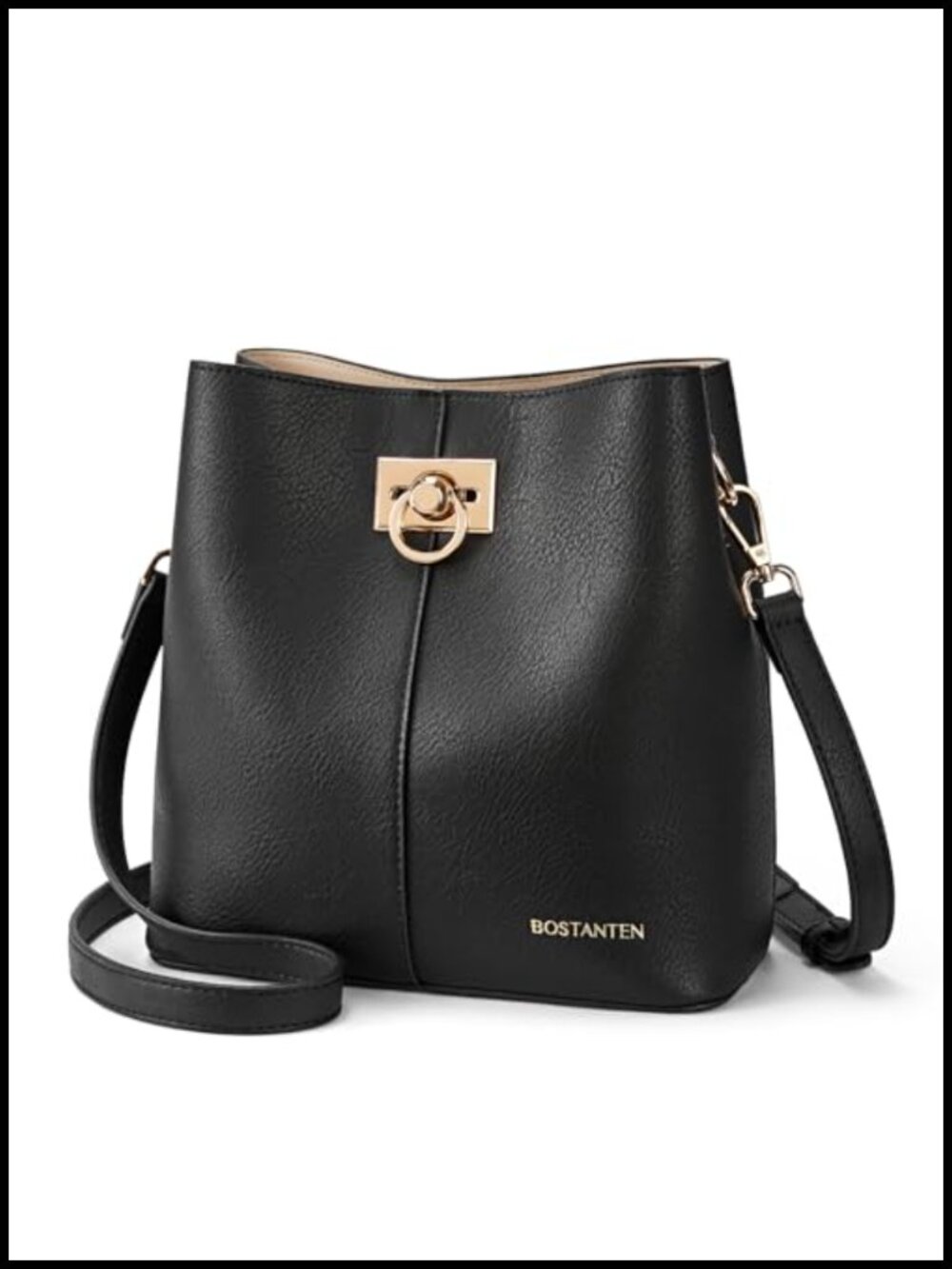Vegan Leather Crossbody Bucket Bag with Adjustable Strap